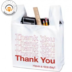 Customised supermarket shopping grocery retail sack white t-shirt flat bottom plastic flower bag with handles