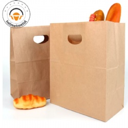 Custom printed eco friendly shopping gift food packaging kraft paper bag with die cut handle