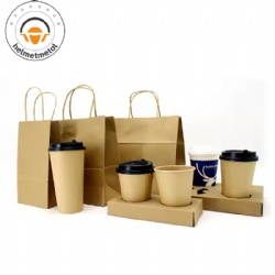 Eco Friendly Custom Logo Take Away Food Packing Kraft Paper Box Shopping Bags With Handle